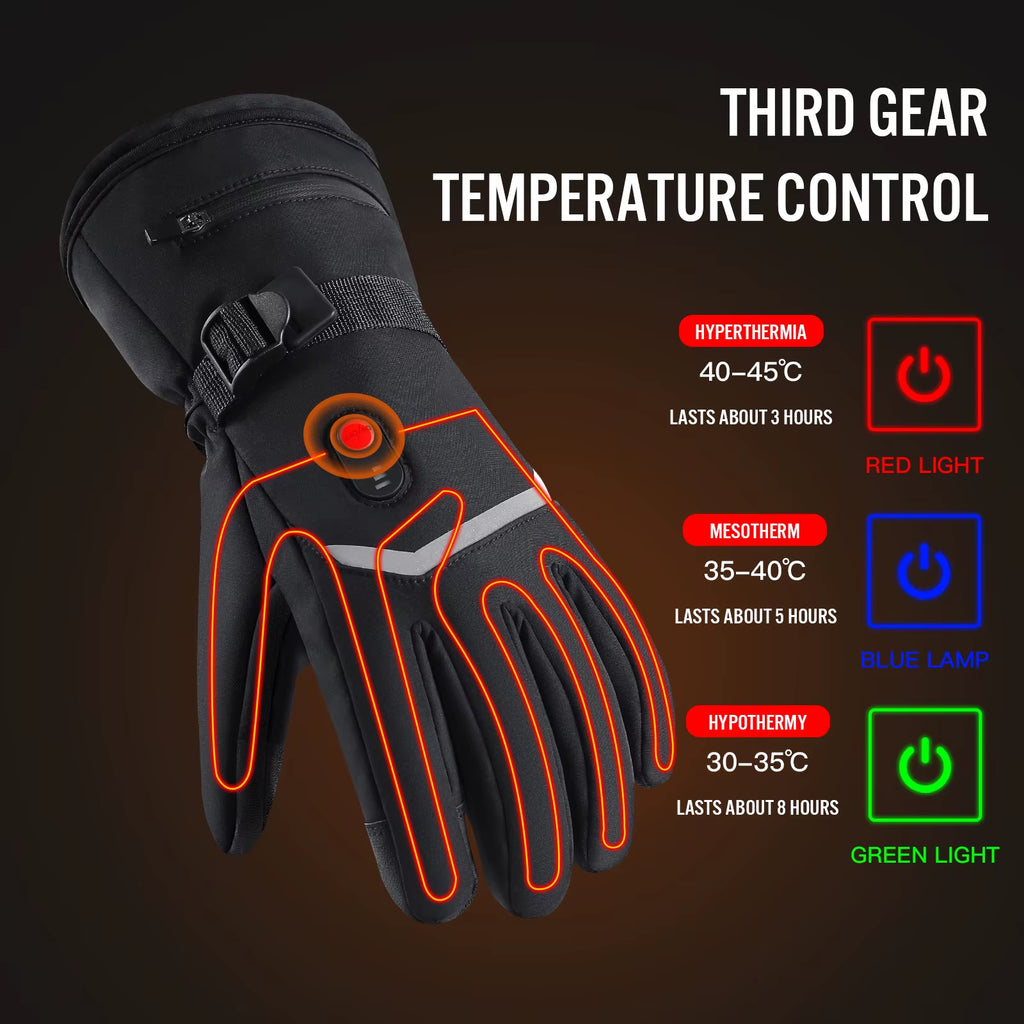 Electric Heating Gloves, Winter Motorcycle Heating Gloves, Warm and Waterproof with Battery Box, Heated Snow Motorcycle Heating