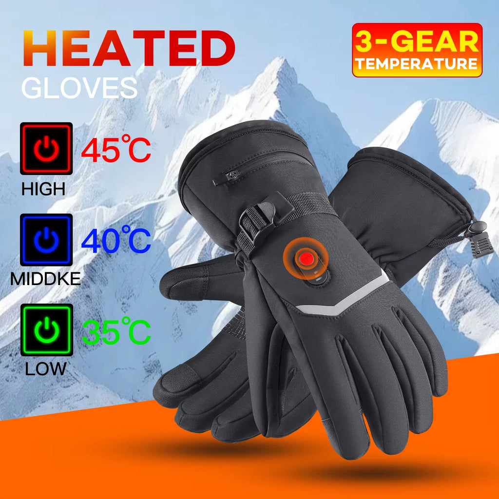 Electric Heating Gloves, Winter Motorcycle Heating Gloves, Warm and Waterproof with Battery Box, Heated Snow Motorcycle Heating