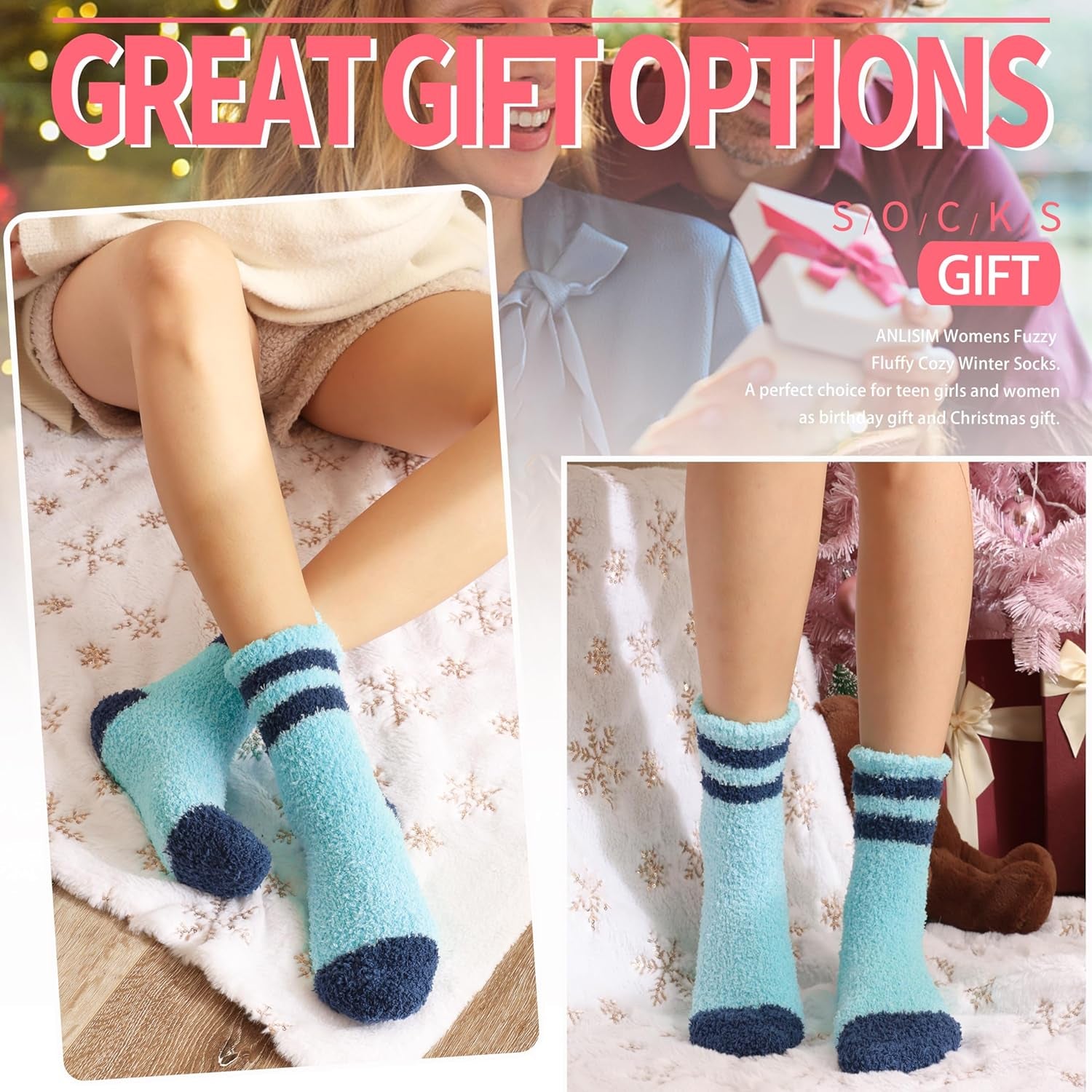 Fuzzy Socks for Women, Soft Comfy Cozy Fluffy Thick Winter Warm Fleece Slipper Socks
