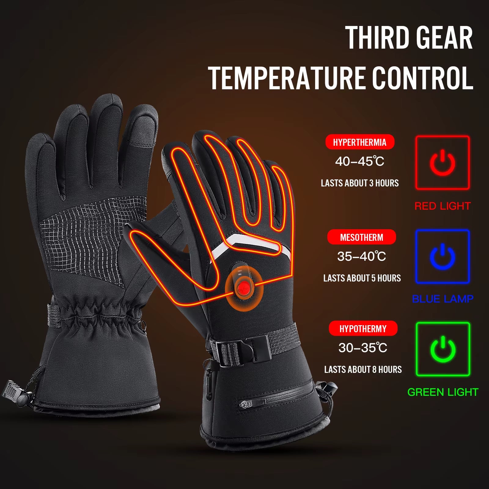 Electric Heating Gloves, Winter Motorcycle Heating Gloves, Warm and Waterproof with Battery Box, Heated Snow Motorcycle Heating