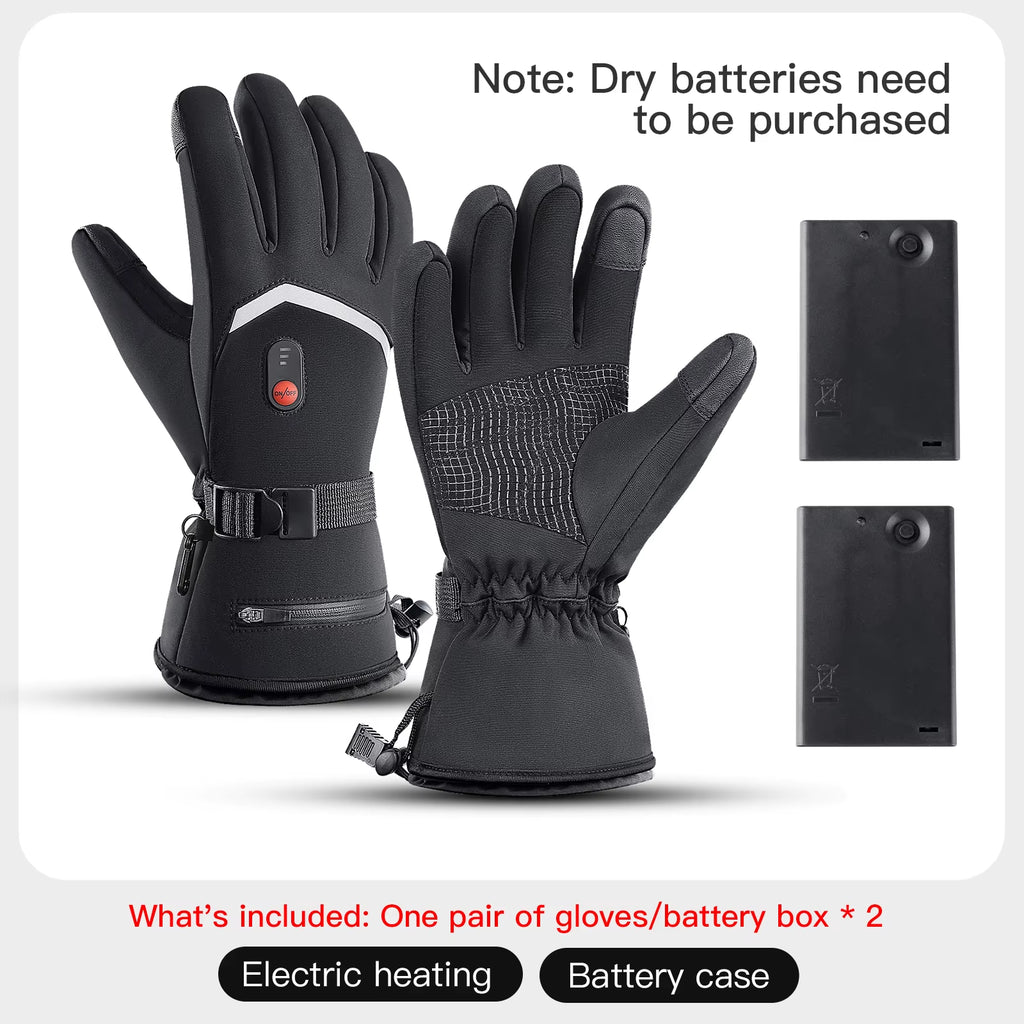 Electric Heating Gloves, Winter Motorcycle Heating Gloves, Warm and Waterproof with Battery Box, Heated Snow Motorcycle Heating